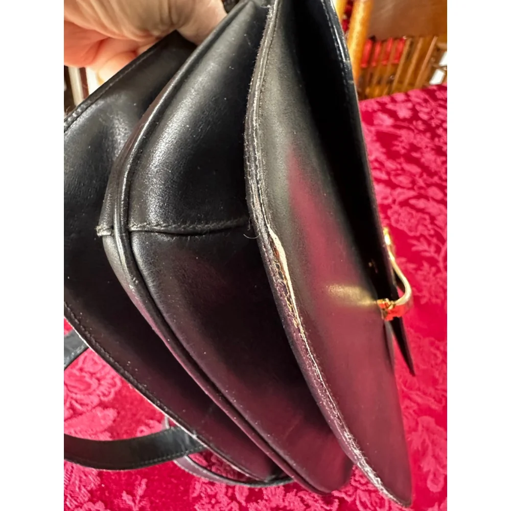 Gucci Vintage Black Leather Shoulder Bag w/ Gold Hardware